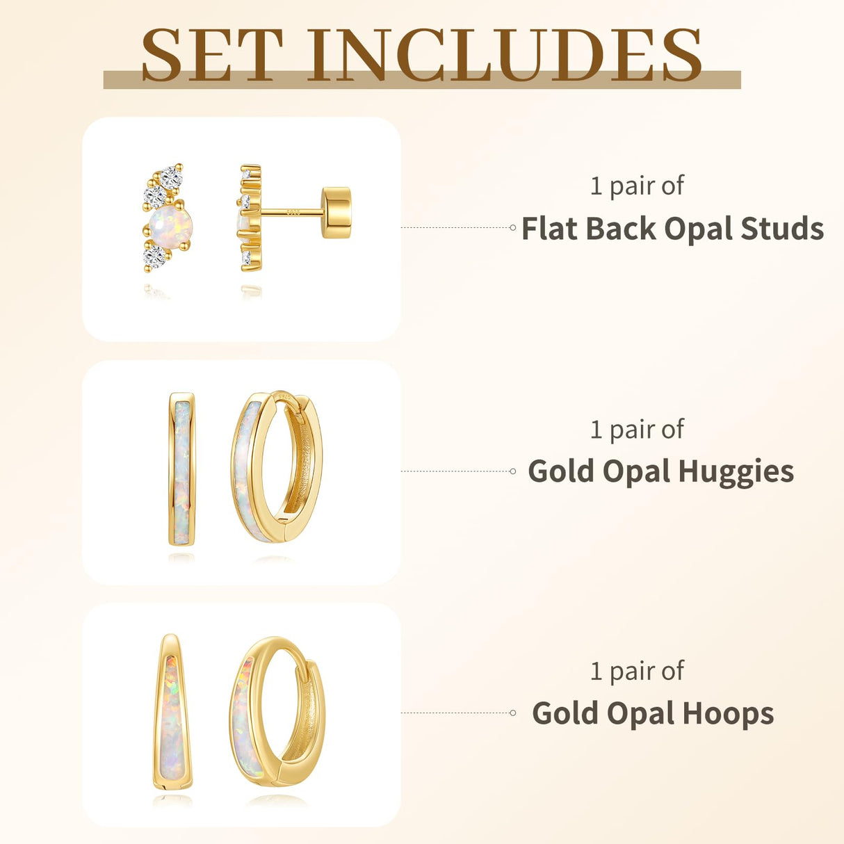 EATHAREEL Opal Earrings for Women, Dainty Opal Hoop Huggie Earrings, Hypoallergenic 14K Gold Earrings for Sensitive Ears, Christmas Gift for Her/Women