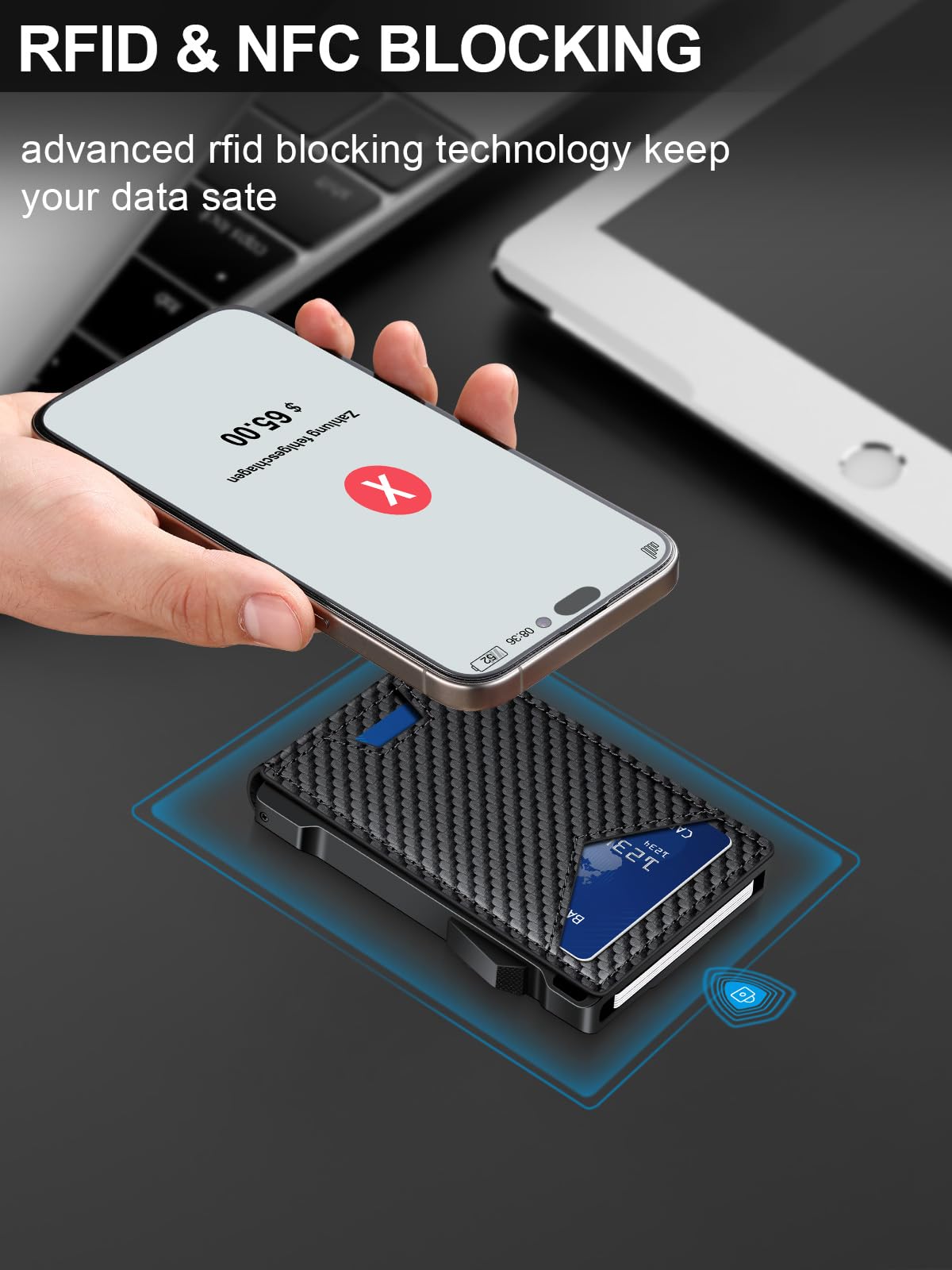 Wallet for Men RFID Wallet with 2 ID Windows & Money Clip, Slim Card Holder