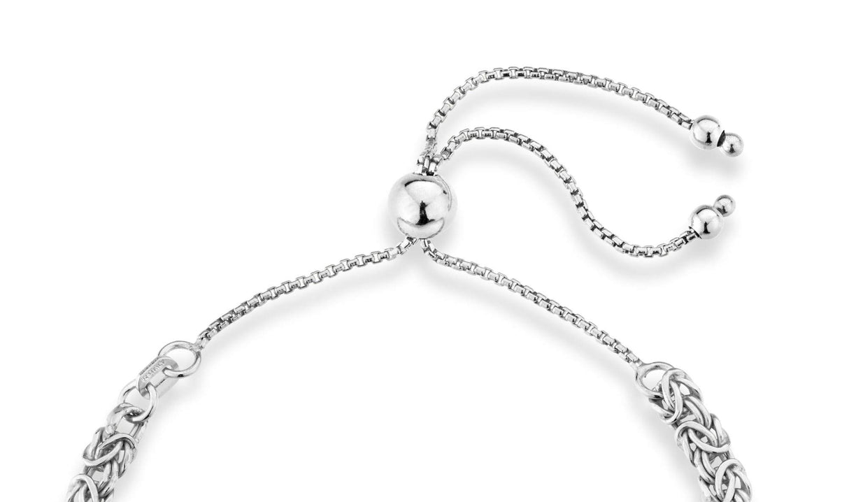 Miabella Italian 925 Sterling Silver, 18K Gold Plated 4mm Byzantine Adjustable Bolo Link Chain Bracelet for Women Handmade in Italy(sterling silver)
