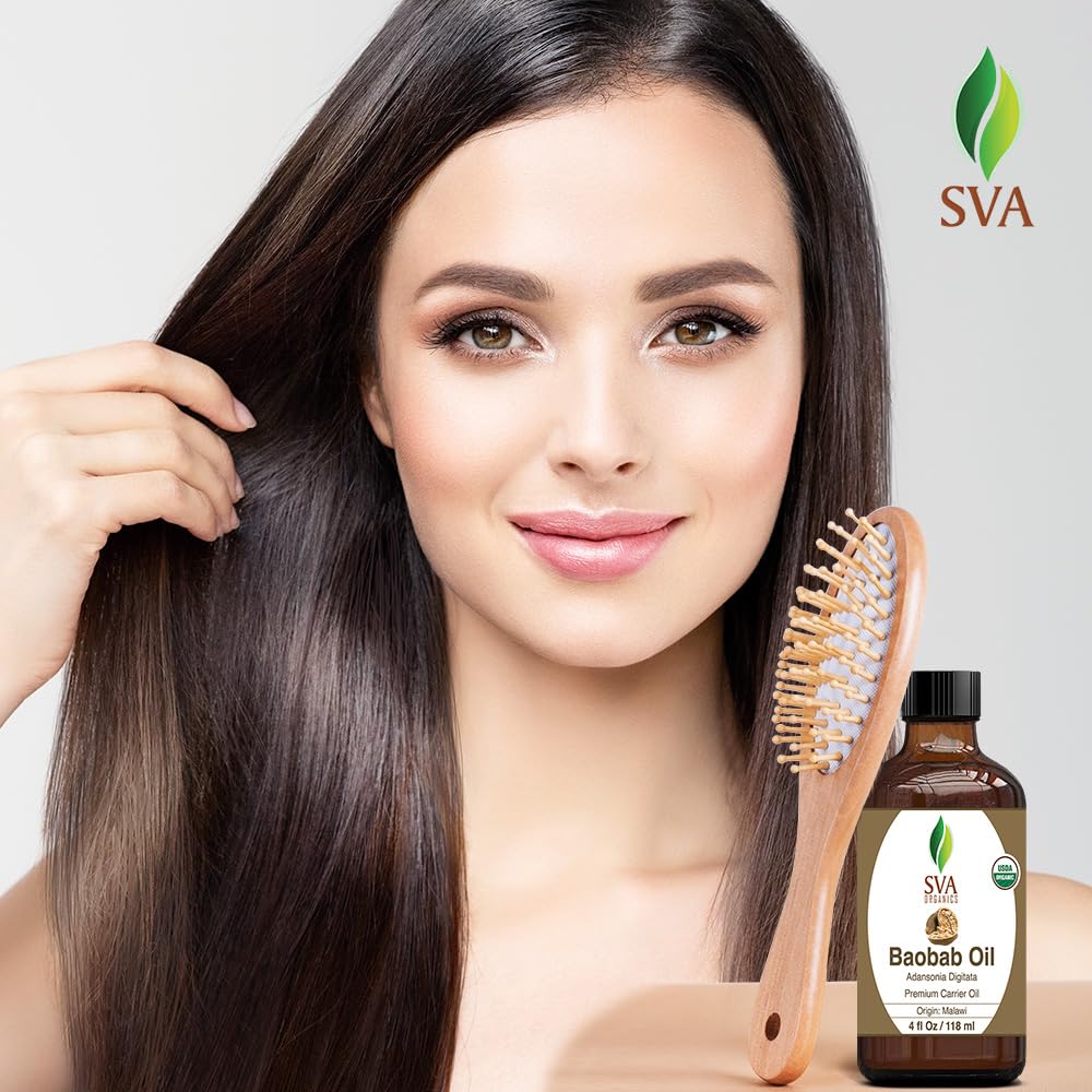 SVA Baobab Seed Oil Organic - 4 Fl Oz – 100% Natural Cold Pressed Organic Baobab Oil - for Face, Skin Care, Hair Care, Scalp Massage & Body Massage – Carrier Oil with Dropper