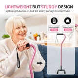 BeneCane Quad Cane Adjustable Walking Cane with Offset Soft Cushioned Handle for Men & Women Lightweight Comfortable with 4-Pronged feet for Extra Stability(Pink)