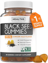 Black Seed Oil Gummies - Natural Ginger Ale Flavor (Non-GMO & Vegan) Cold-Pressed Nigella Sativa Producing Pure Black Cumin Seed Oil - 500mg Per 2 Gummy Serving