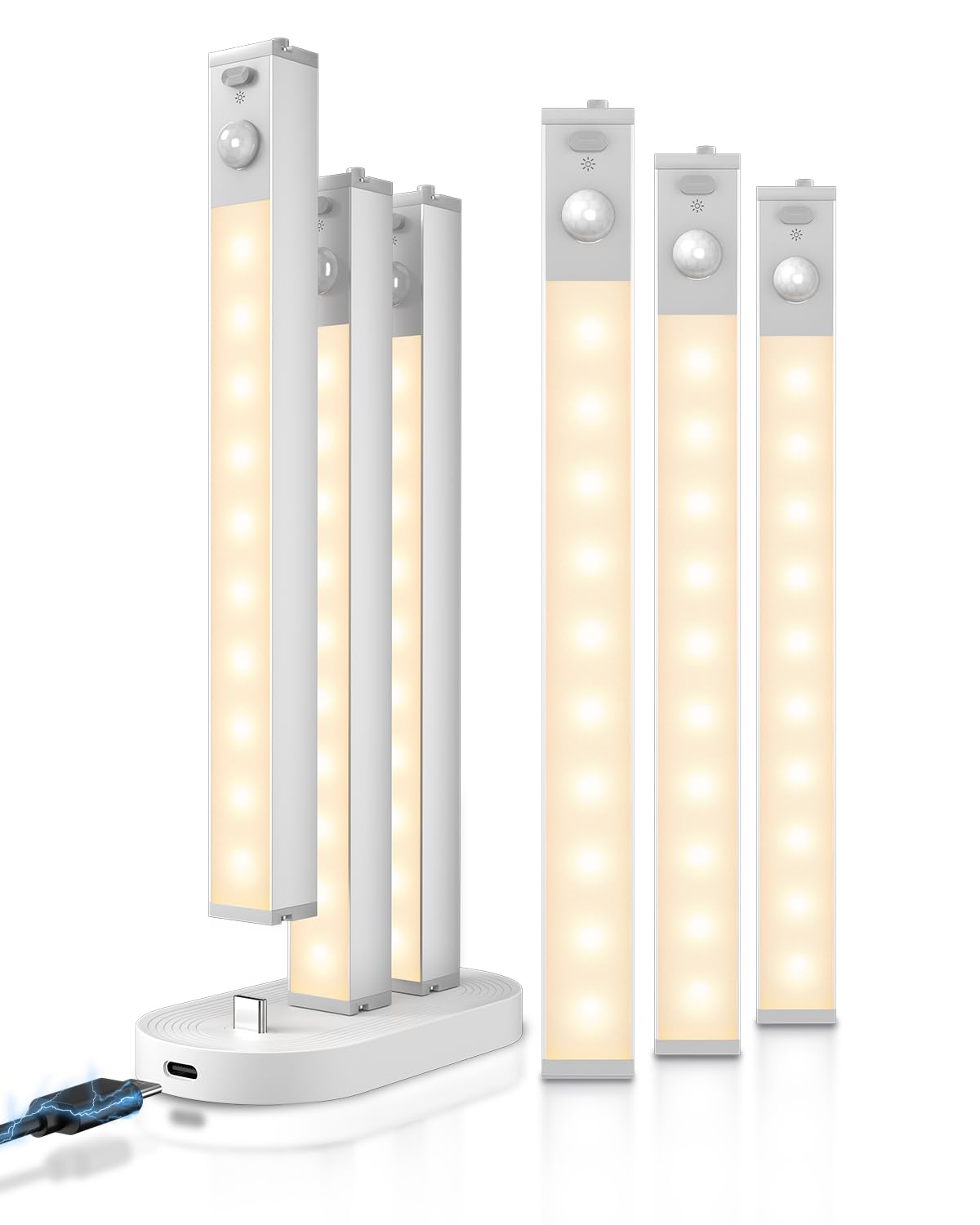 GOODEA 6 Pack Led Under Cabinet Lights Wireless with Charging Station, 7’’ Rechargeable Motion Sensor Light Indoor, Dimmable Closet Lights for Cabinets, Bookshelf, Stair, Hallway Warm White