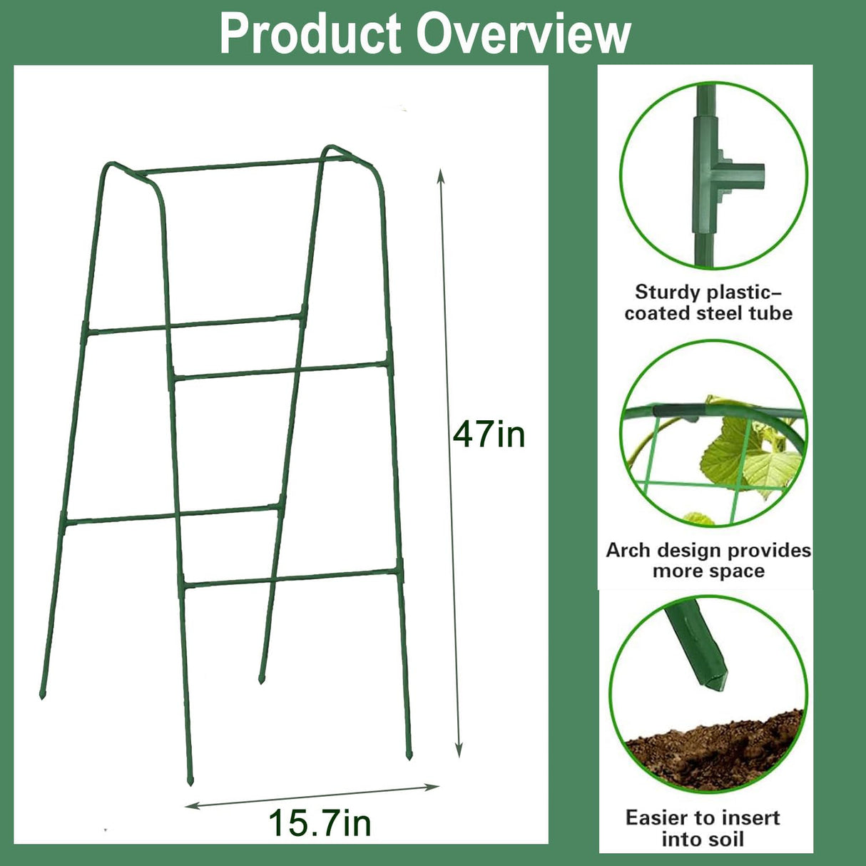 Cucumber Trellis for Raised Bed, U-Shape Garden Arch Metal Support for Climbing Plants, Metal Arch Plant Support Vegetables Trellis, Plant Support for Vine Outdoor (47x15.7in) NOT for Heavy Plant