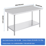 OSTBA Stainless Steel Table for Prep & Work 24x60 Inches with Backsplash, NSF Metal Commercial Heavy Duty Table with Adjustable Undershelf and Foot for Restaurant Kitchen Home and Hotel