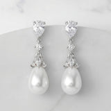 SWEETV Silver Pearl Drop Dangle Earrings for Women