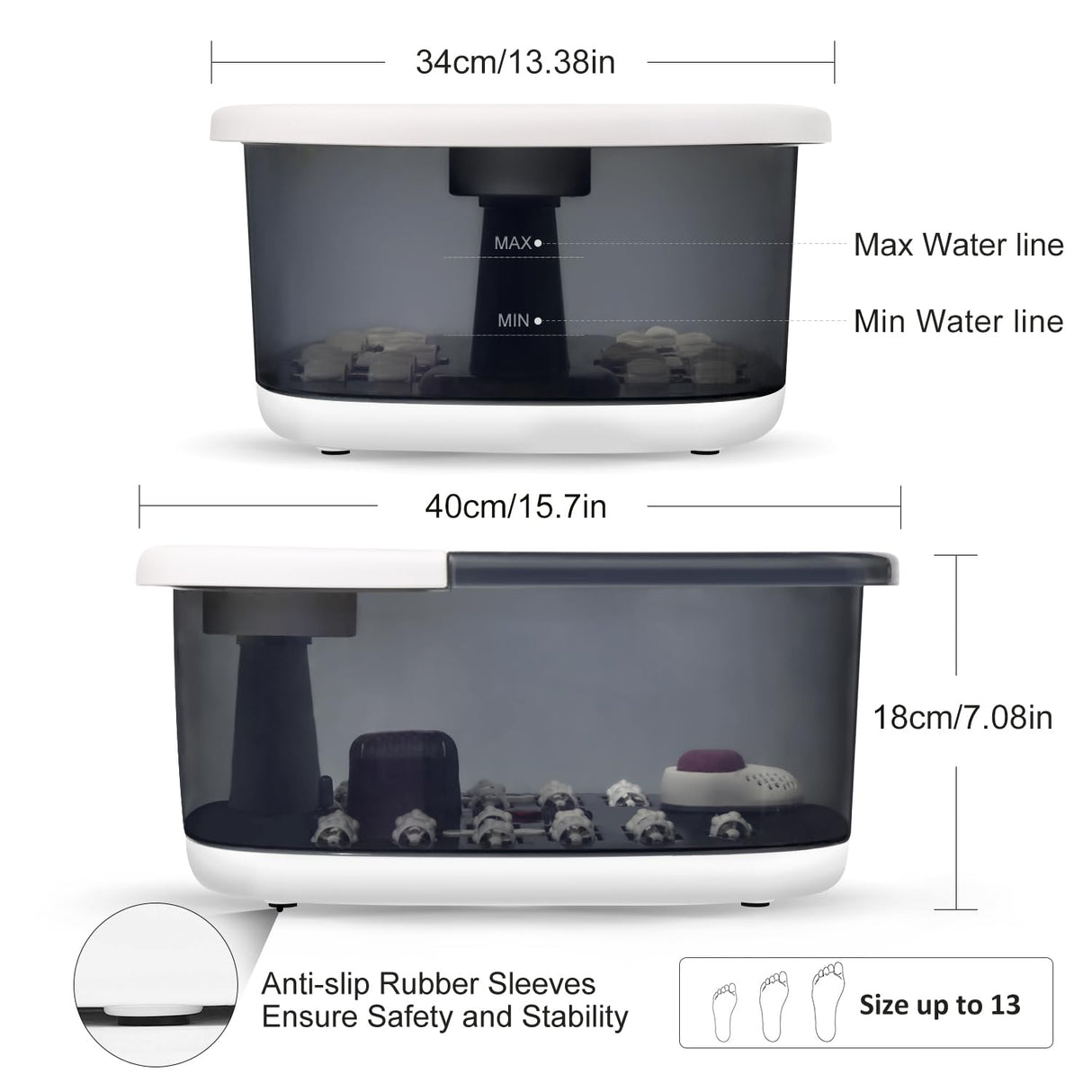 Foot Spa Bath Massager with Heat Bubbles and Vibration Massage and Jets, 16 OZ Calming Lavender Foot Soak Epsom Salt, Foot Soaker with Red Light, 22 Massage Rollers, Adjustable Temp - Grey