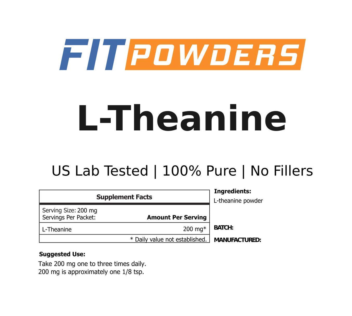 FitPowders L-Theanine Powder 100% Pure, Non-GMO, Vegan, Gluten Free Theanine Powder Supplement (Multiple Sizes) Mood and Cognitive, Stress Relief and Relaxation, Scoop Included (250 Grams)