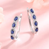 Amy & Annette Blue Sapphire Earrings - 18k White Gold Plated Halo Earring for Women - Great Gift Idea for Every Occasion