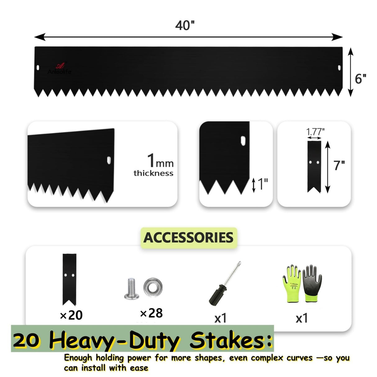 Anleolife 6-inch Black Steel Garden Edging