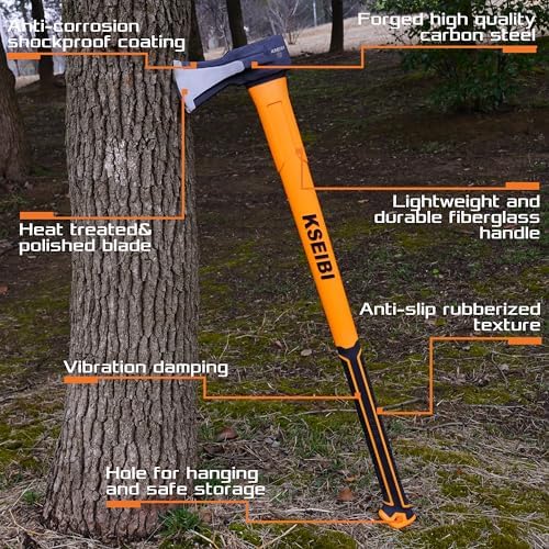 KSEIBI 36-Inch Splitting Axe - Forged Carbon Steel, Wood Splitter & Kindling Axe for Chopping, Heavy-Duty Maul with Ergonomic Fiberglass Handle, Shock Reduction, Anti-Slip Grip