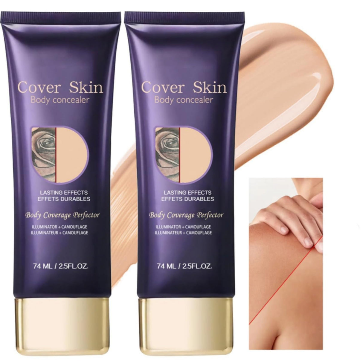 2Pcs Body Coverage Perfector - All Over Complexion Perfector, Tattoo Cover Up Makeup Long Last Waterpro of Body Foundation