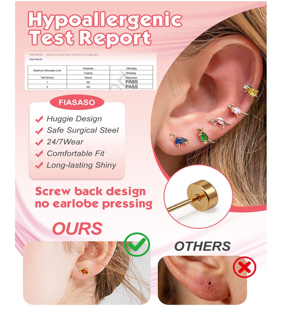Ngiftey 8 Pairs Screw Back Stud Earrings, Gold Plated
