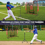 BAGAIL 7x7 ft Baseball & Softball Practice Net with Bow Frame for Batting, Hitting, Pitching, Portable Baseball Throwing Net with 2 Strike Zone Batting Tee, Carry Bag, Great for All Levels