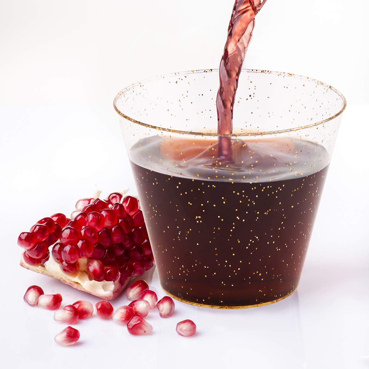 JOLLY CHEF 200 Pack 9 oz Glitter Plastic Cups, Disposable Gold Cups, Clear Plastic Tumblers for Wedding, Thanksgiving, Christmas Party