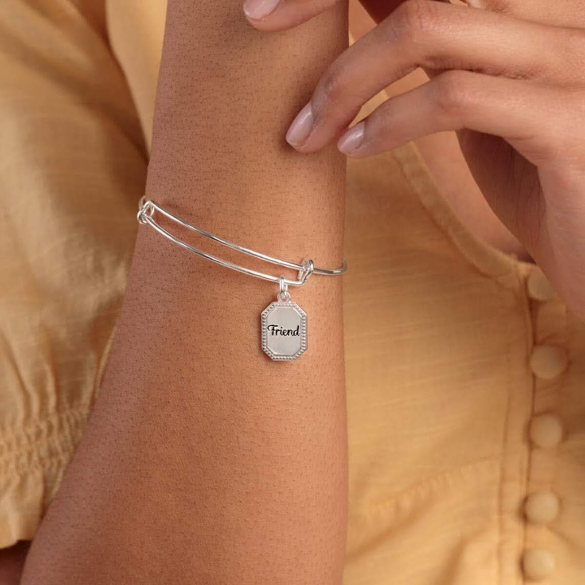 Alex and Ani Because I Love You Friend Expandable Wire Bangle for Women, United by Soul, Let The Good Times Roll Charm