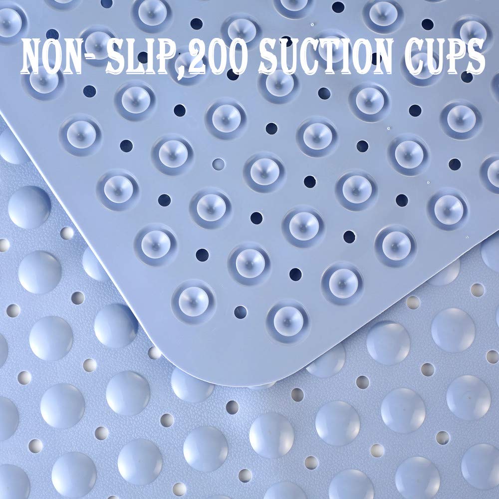 YINENN Bath and Shower Safety Mats 40x16 inch, Non Slip with Suction Cups for Bathroom Stall and Tub Floor, Extra Large and Machine Washable, Drain Holes Keep Bathtub Clean, Light Blue