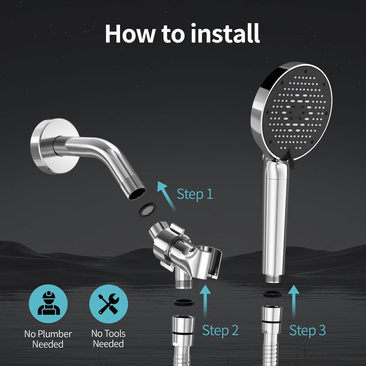 SR SUN RISE NSF Certified Filtered Shower Head with Handheld for Hard Water to Remove Chlorine High Pressure 9-Spray Setting (with Power Wash) Anti-Clog Nozzles (1 Filter, Chrome Silver)