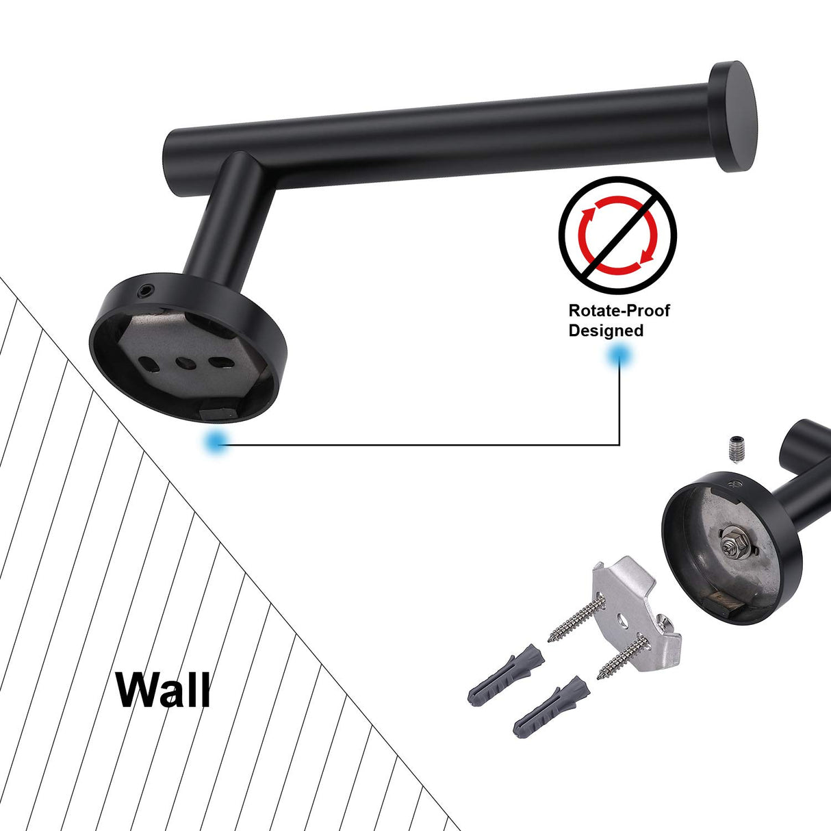 TASTOS Toilet Paper Holder SUS304 Stainless Steel Round Size Matte Black 2 Pack