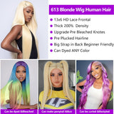 32 Inch 613 13x6 Lace Front Wig Human Hair 200 Density Blonde Straight Lace Front Wigs Human Hair Blonde Wig Human Hair Pre Plucked 613 HD Lace Frontal Wigs Human Hair For Women 613 Human Hair wig