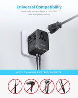 Universal Travel Adapter, VINTAR 35.5W International Power Adapter with 3 USB A QC and 2 USB C PD, All in One Plug Adapter Worldwide Travel Essentials for EU/UK/USA/AUS(Type C/G/A/I), Black