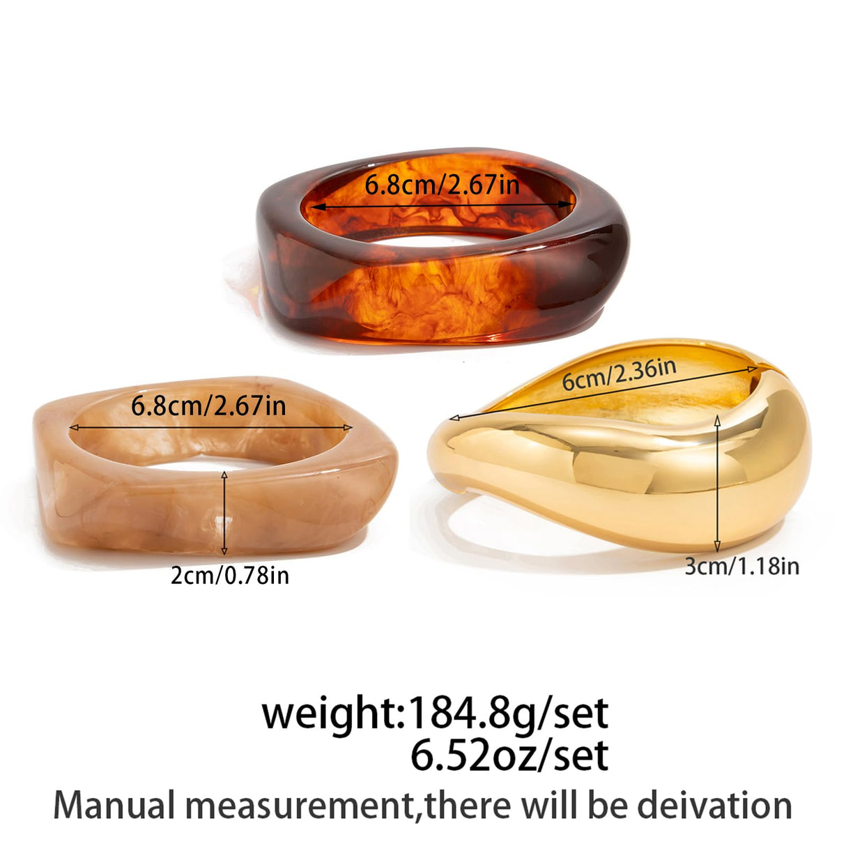 Ingemark Gold Resin Bangle Bracelet, Wide Cuff Minimalist Jewelry for Women, Acrylic Mixed Pattern (Gold01)
