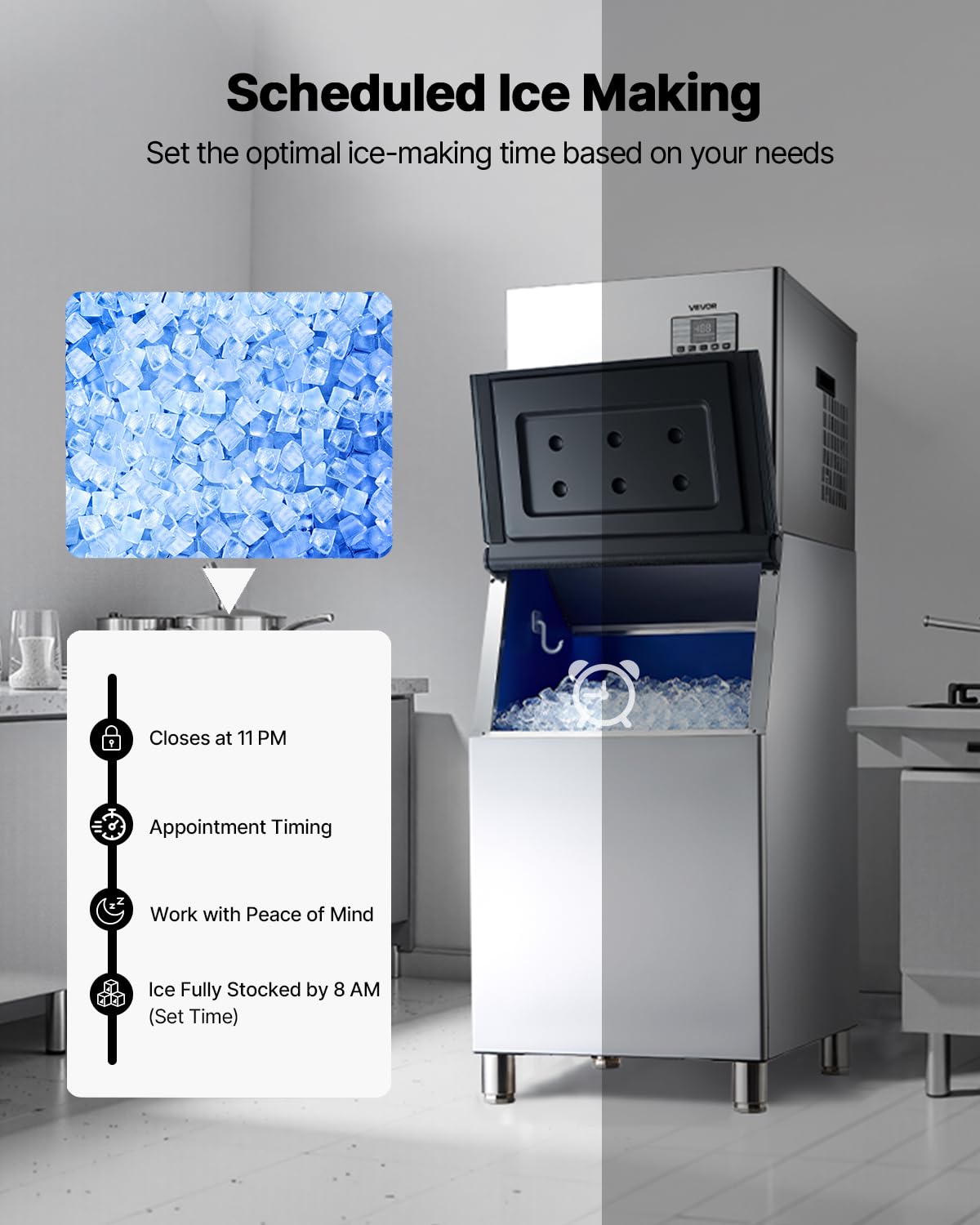 VEVOR Commercial Ice Maker Machine, 400LBS/24H Ice-Making Machine with 300LBS Stainless Steel Storage Bin, Auto Self-Cleaning Ice Maker with Touchscreen for Bar Cafe Restaurant Business Commercial