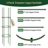 4 Pack Tomato Cages for Garden, 49" Tall Adjustable Heavy Duty Rust Resistant Tomato Trellis, with Upgraded Coupler for Raised Beds & Pots, Plant Stakes and Supports for Climbing Vegetables, Flowers