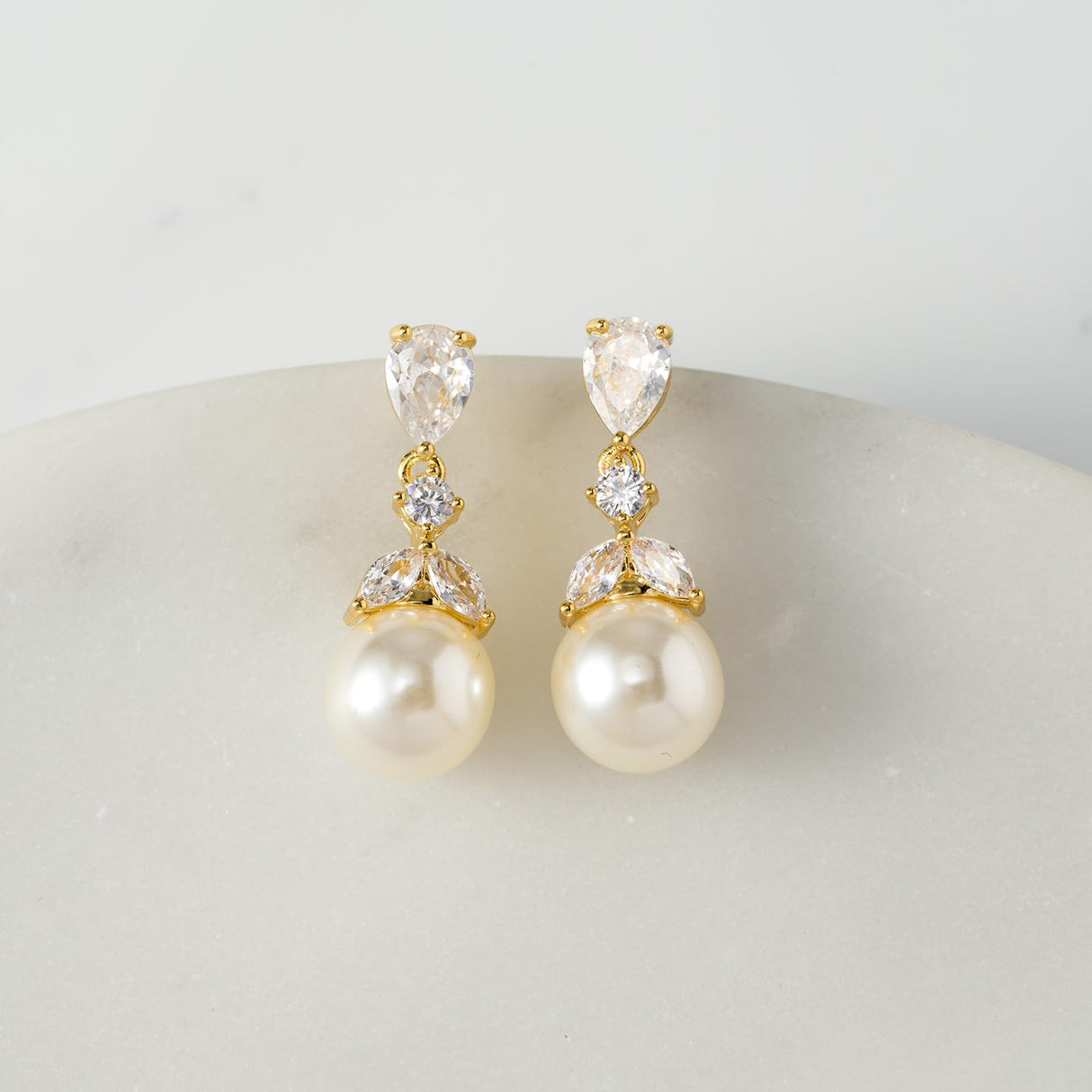 SWEETV Cubic Zirconia Pearl Drop Wedding Earrings for Brides, Ivory Bridal Pearl Earrings for Bridesmaid Jewelry Gift (01.Style 1-Gold)