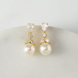 SWEETV Cubic Zirconia Pearl Drop Wedding Earrings for Brides, Ivory Bridal Pearl Earrings for Bridesmaid Jewelry Gift (01.Style 1-Gold)