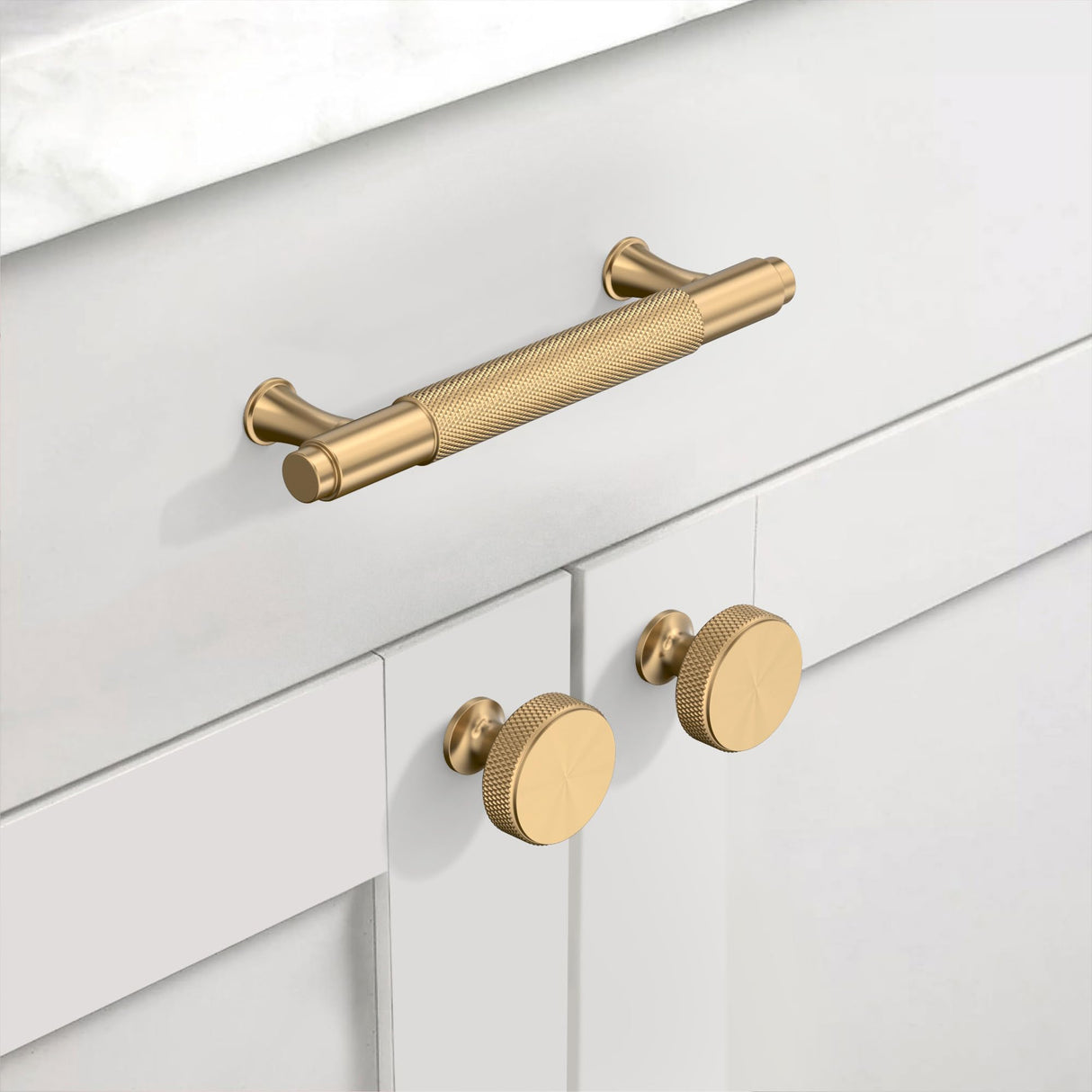 Coinkoly 10 Pack Champagne Bronze Cabinet Pulls Knurled Cabinet Knobs for Dresser Drawer Pulls Brass Cupboard Hardware for Cabinets CK0029