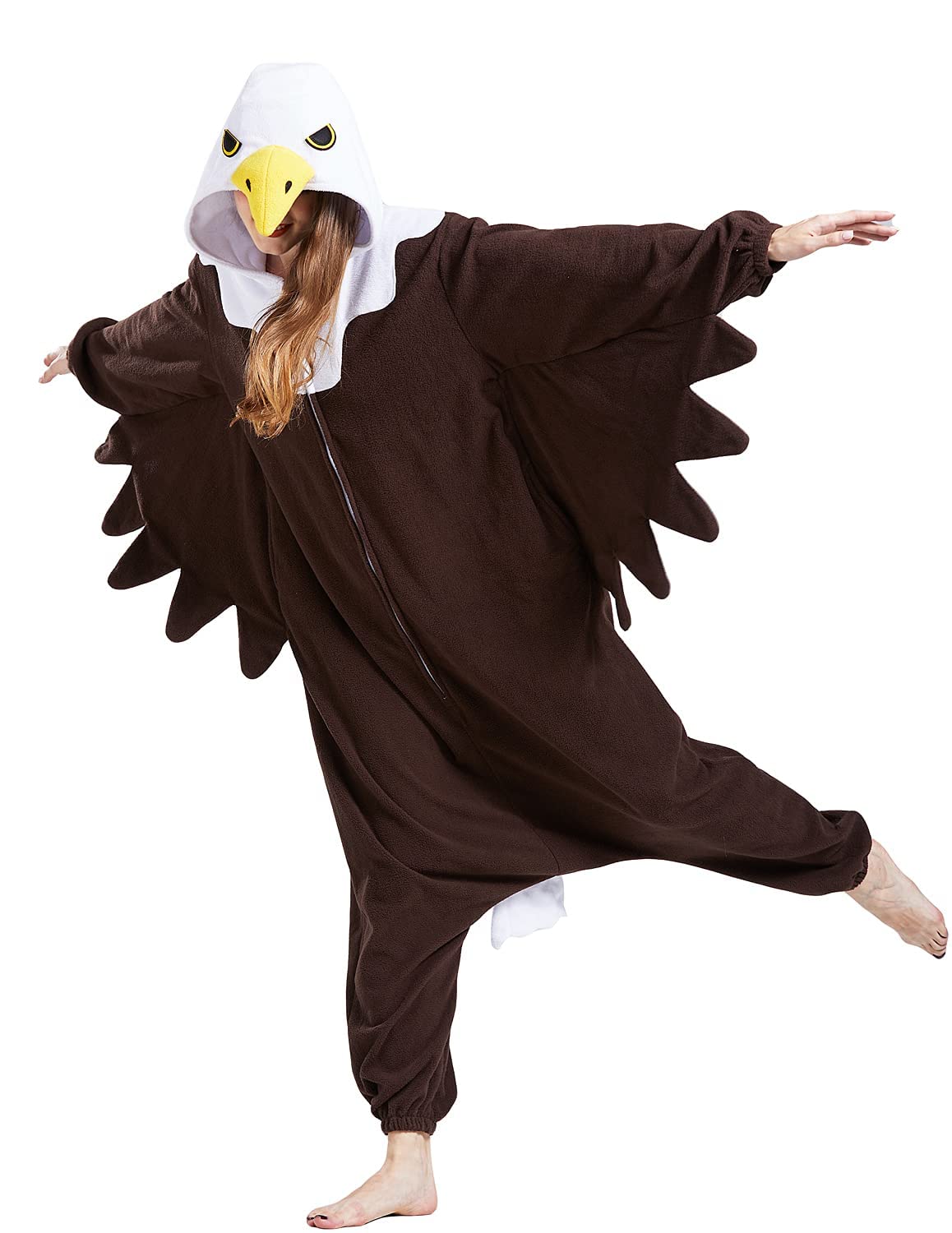 Bald Eagle Onesie Costume Adult Halloween Christmas Animal Cosplay One Piece Pajamas for Men Women Small