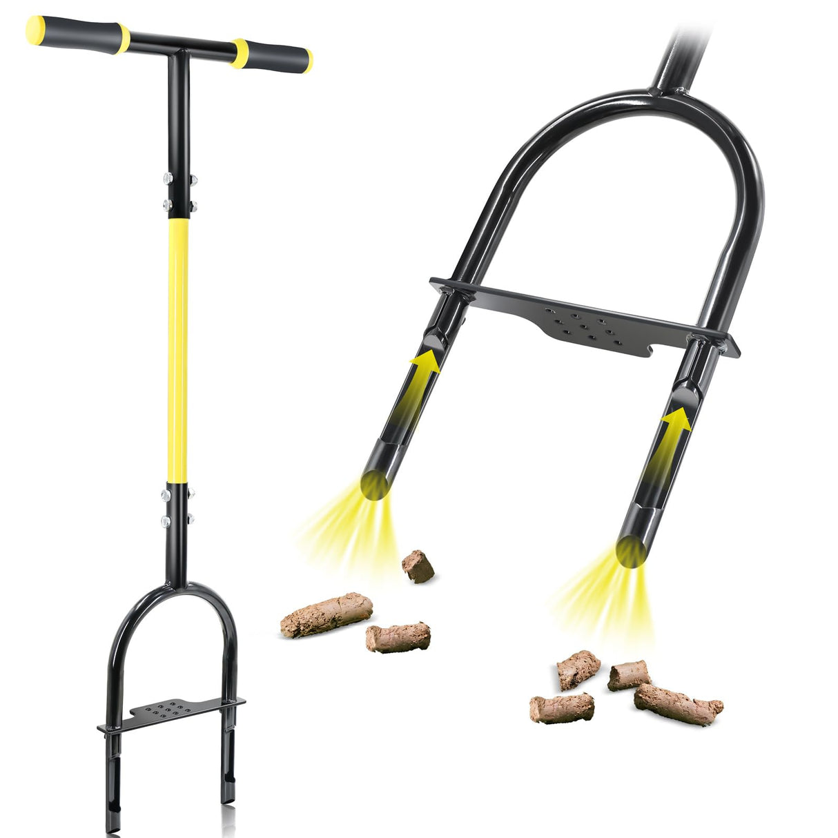 Jardineer Manual Core Aerator Lawn Tool with 2 Hollow Tines, 38" Sharp Grass Aerator for Compacted Soil & Yard Care, Heavy Duty Garden Aerating Tool with Anti-Slip Foot Bar & T-Handle for Lawn Health