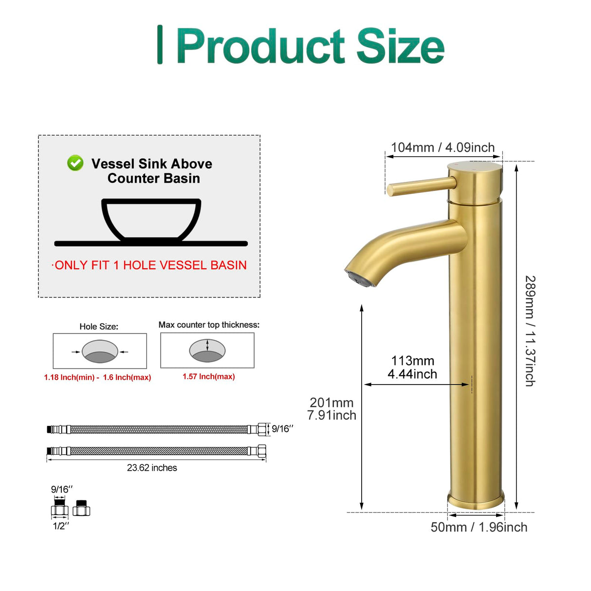 VOTON Vessel Sink Faucet Brushed Gold Tall Bathroom Faucets Single Handle One Hole Rv Vanity Lavatory Bathroom Sink Faucet
