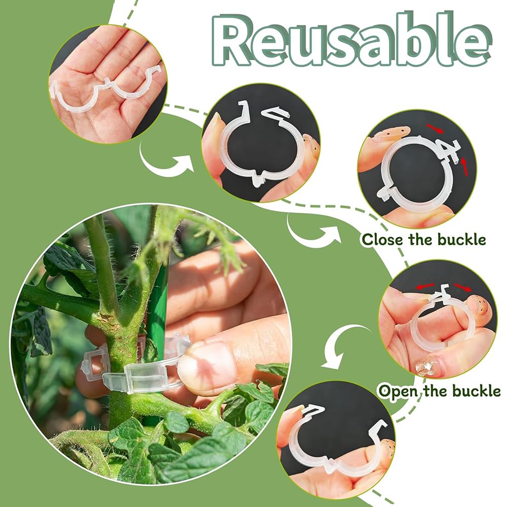 100pcs Plant Support Clips, Plastic Clips for Climbing Plants (100, Green)