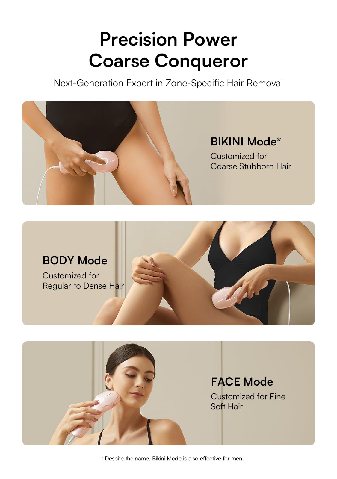 INIA Laser Hair Removal with Ice-Cooling Care for Women and Men, Painless at-Home IPL Hair Remover for Coarse Hair in Bikini and All Body Areas, Latest Generation for Effective Results (Pink)