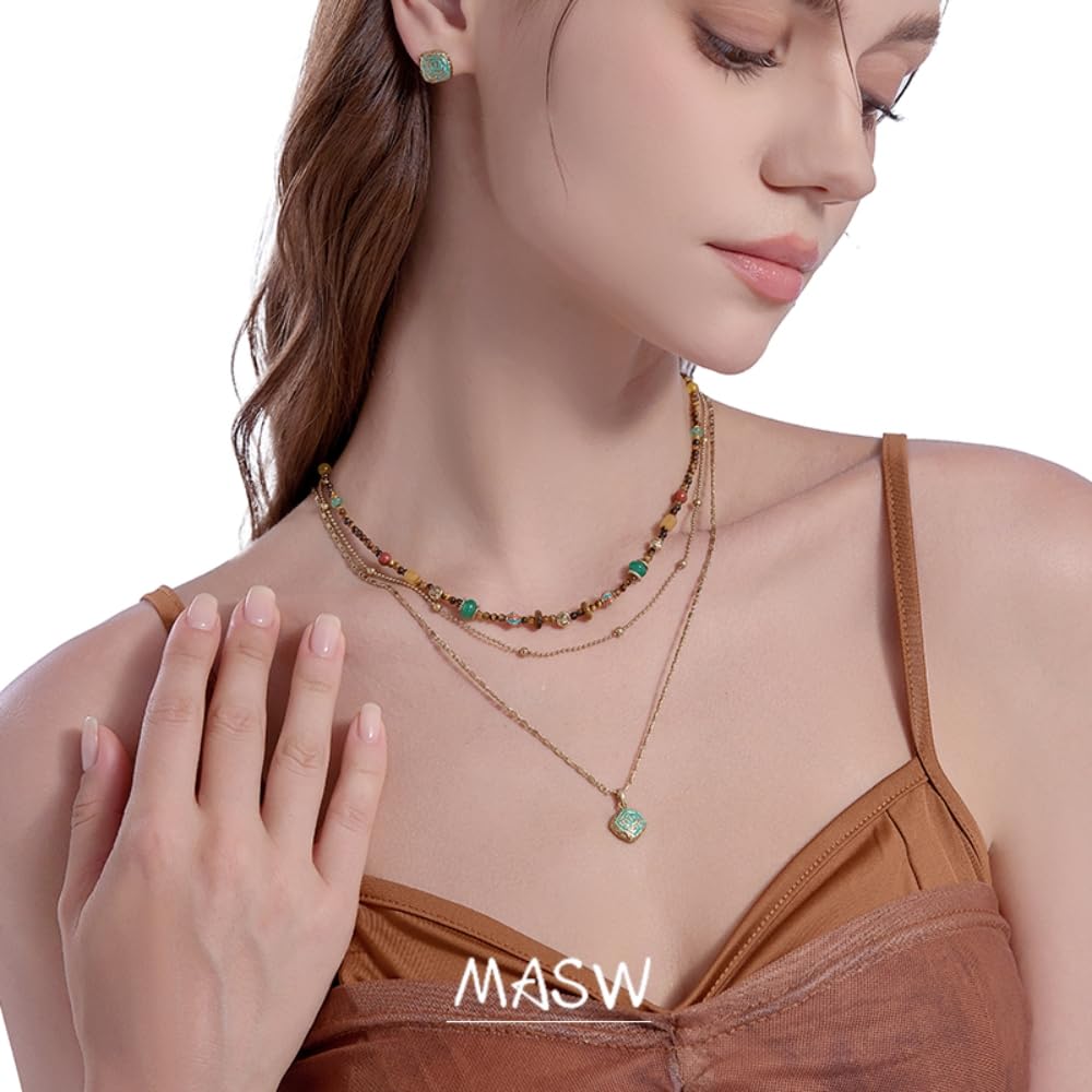 MASW boho layered Original design Retro style multi-layer beaded necklace Fashion women's gold-plated necklace M3396