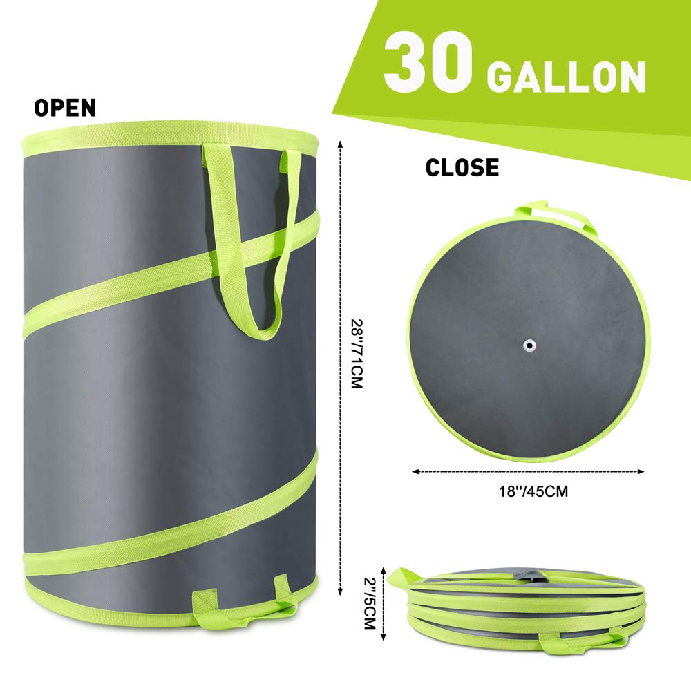 Altdorff Resuable Leaf Bag 2 Pack, Collapsible Trash Can for Camping, Garden Waste Bag Pop Up, 120L Large Yard Waste Container with Drain Holes and Drawstrings for Windy Days