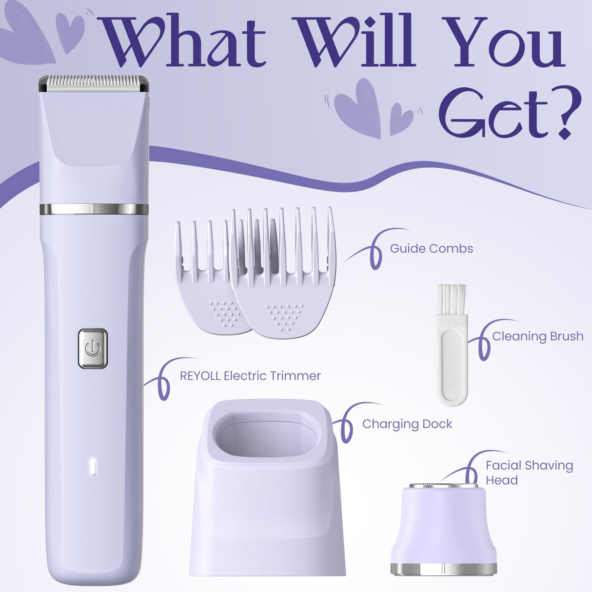 Electric Razors for Women - Wet/Dry Womens Electric Shaver for Bikini/Pubic Hair/Face/Legs/Intimate Area, epilators Hair Removal with Dock Charging, Christmas Gifts & Stocking Stuffers (Purple)