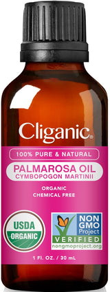Cliganic USDA Organic Palmarosa Essential Oil, 1oz - 100% Pure Natural Undiluted for Aromatherapy | Non-GMO