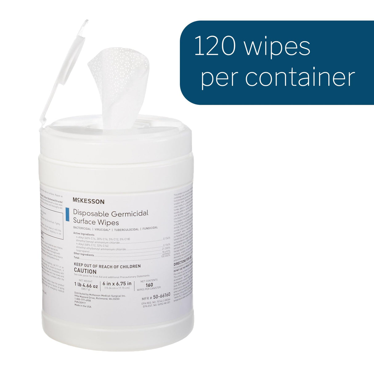McKesson Germicidal Wipes [1920 Count] Disinfecting Wipes, Alcohol Cleaning Disinfectant Wipes, Hospital Grade Multi-Surface Wipes, 160 Wipes, 12 Pack