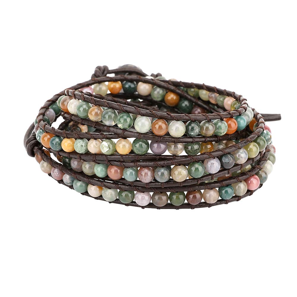 Emibele Leather Multilayer Wrap Bracelets for Women, Boho Style