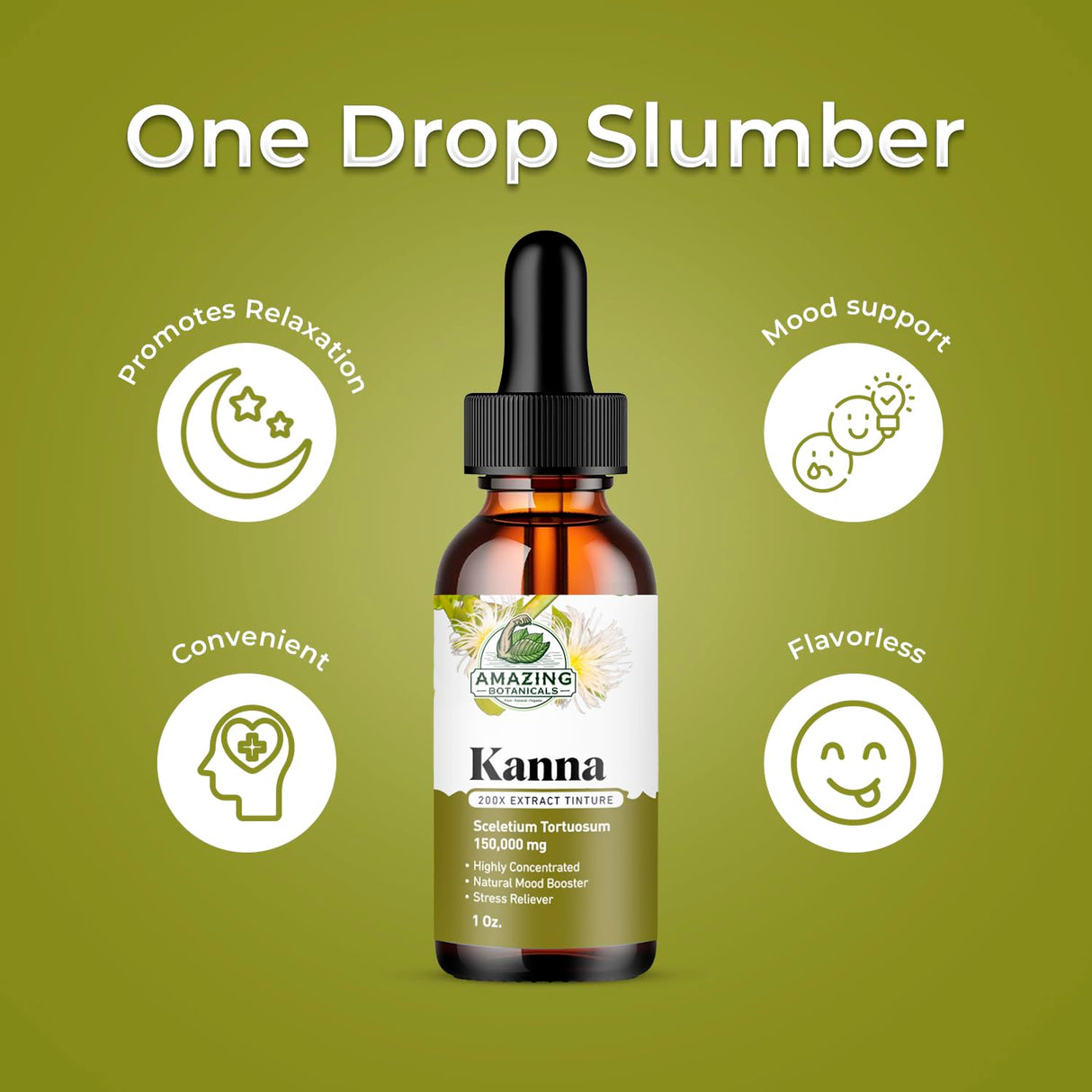 Amazing Botanicals Sceletium Tortuosum Kanna Extract Tincture 200x Menstrum – Liquid Supplement – 30ml (1oz)