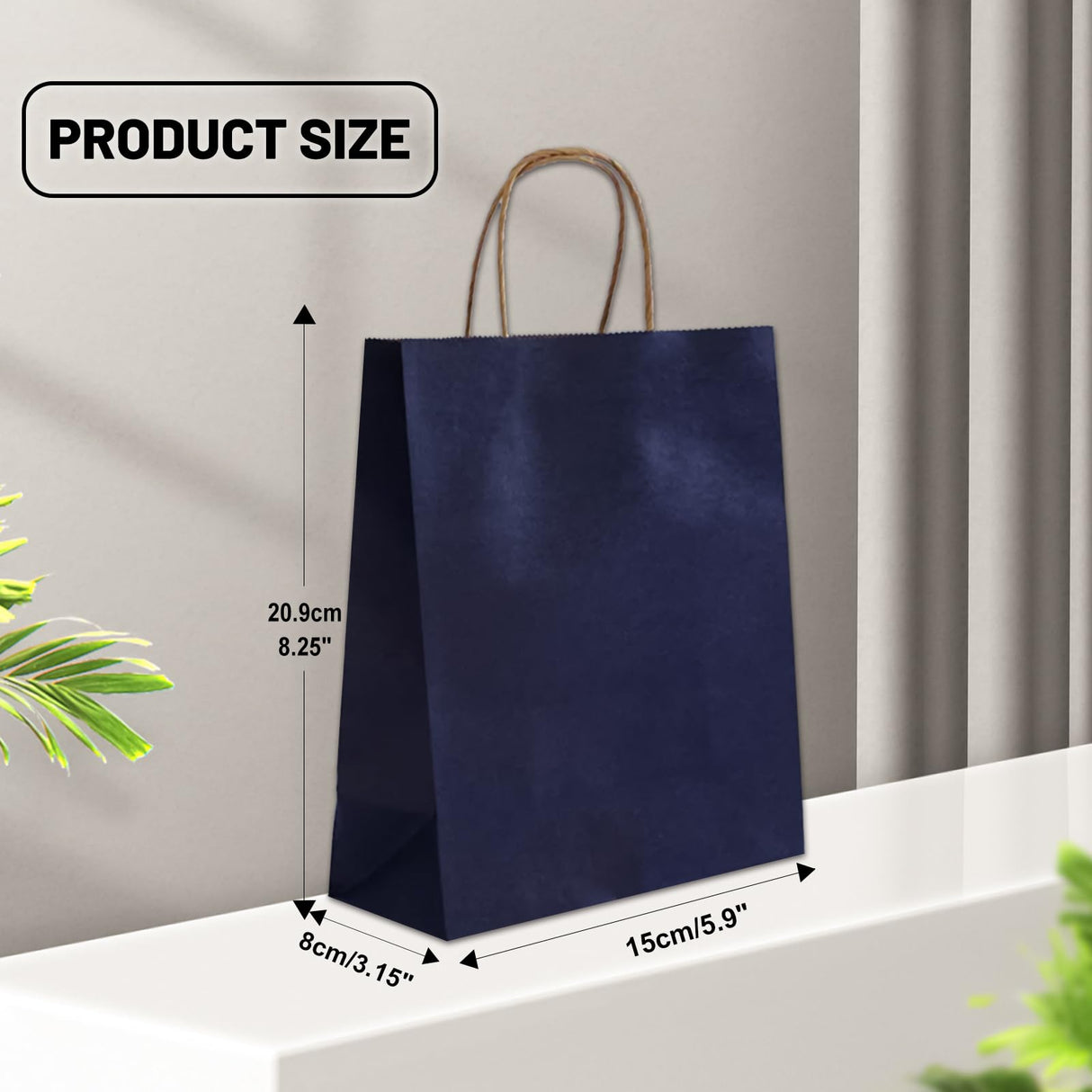 LIHOMR Gift Bags 8.25" x5.9 x3.15 100Pcs Paper Bags with Handles,kraft paper Bags for Small Business Christmas Bags, Wedding, Party Favor, Shopping, Lunch, Halloween Trick-or-Treat(Navy blue)
