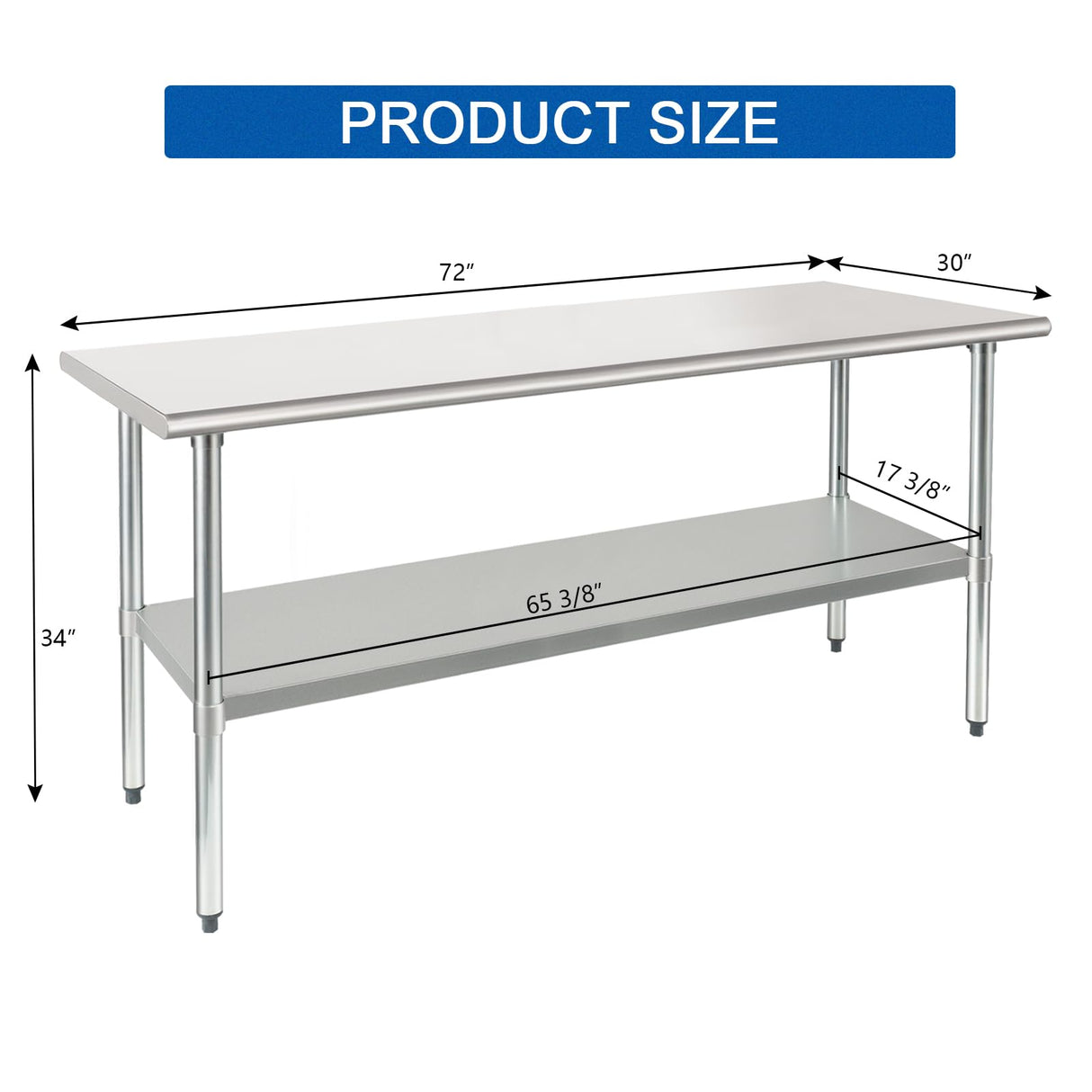 HARDURA Stainless Steel Table 30X72 Inches with Undershelf and Galvanized Legs NSF Heavy Duty Commercial Metel Table for Food Prep