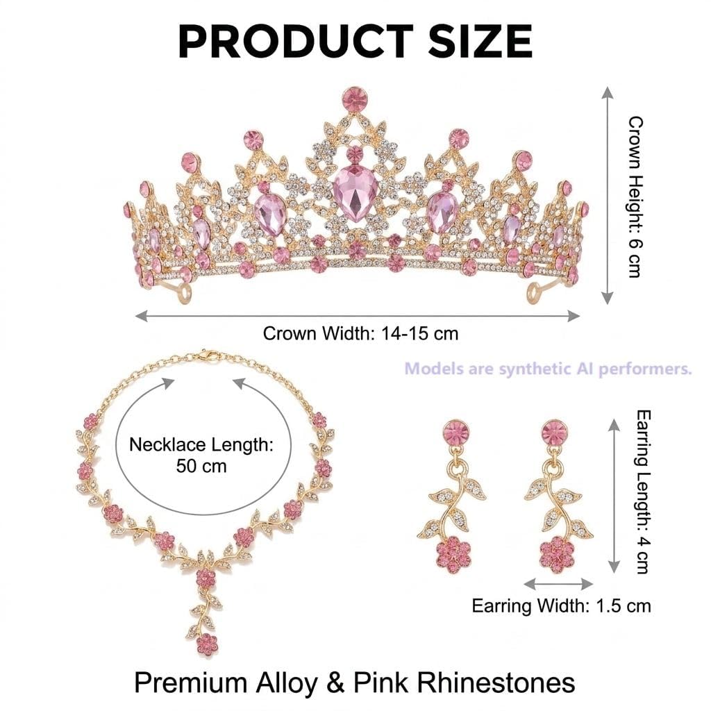 Kamirola Metal Tiaras and Crowns for Women,Tiaras Earrings Necklace sets