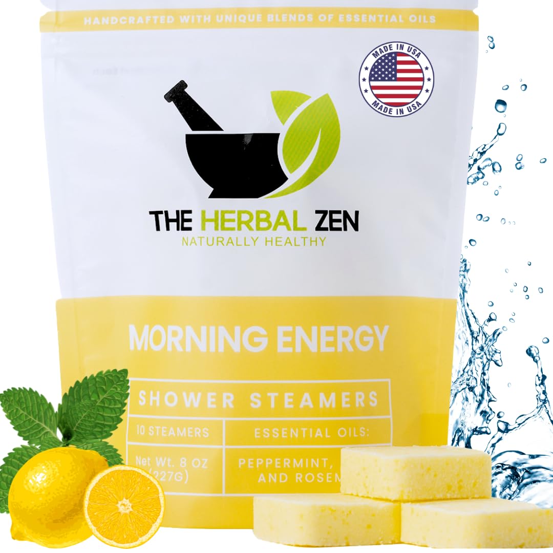 Morning Energy Shower Steamers Aromatherapy for Energy - Christmas Gift - Adult Stocking Stuffer - USA Made - Peppermint & Lemon Shower Bomb Tablets -Soothing Natural Essential Oils (10 Pack)