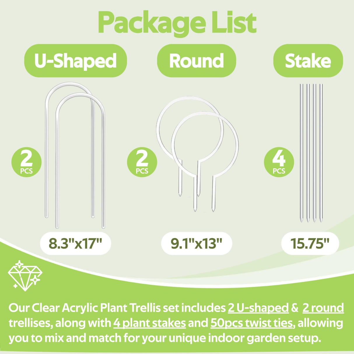 8 Pack Clear Acrylic Plant Trellis for Potted Plants Indoor Outdoor - Thickened U-Shaped & Round Small Trellis for Climbing Plants - Plant Support Stakes for Houseplant Flower Hoya Pothos Vine Ivy