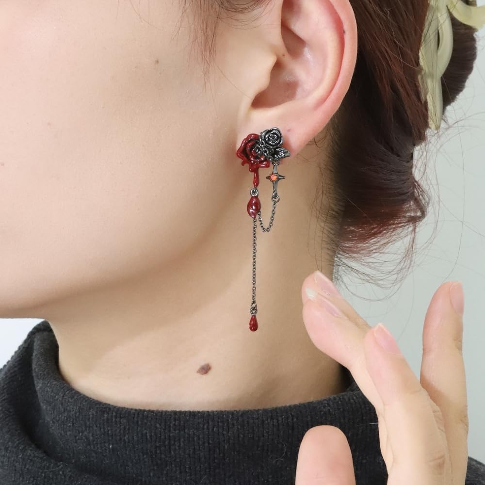 Gothic personality Red rose earrings Fashion long tassel earrings for women M3626