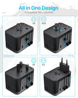 Universal Travel Adapter, VINTAR 35.5W International Power Adapter with 3 USB A QC and 2 USB C PD, All in One Plug Adapter Worldwide Travel Essentials for EU/UK/USA/AUS(Type C/G/A/I), Black